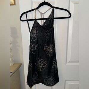 For Love & Lemons Black Rhinestone Mini Dress